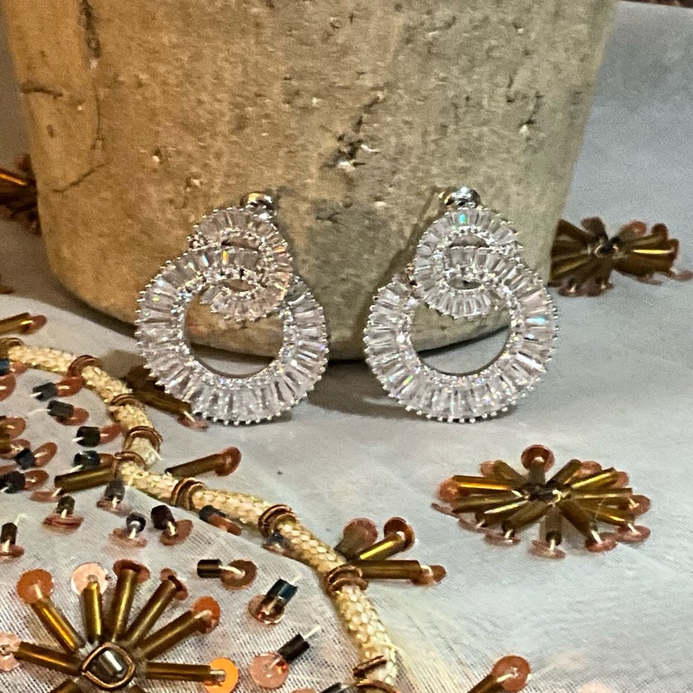 Double Circle Crystal Statement Earrings - image 1